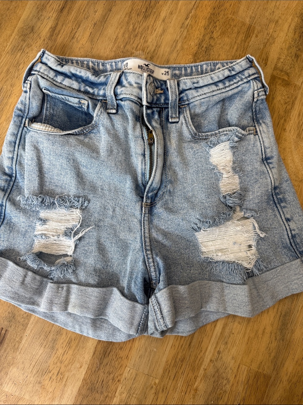 Hollister Light Wash Distressed Cuffed Denim Shorts